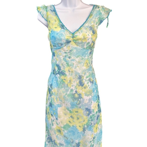 Vintage 90s Byer Too Floral Mesh Dress Y2K Cottagecore Fairycore Ethereal Garden - Picture 3 of 6